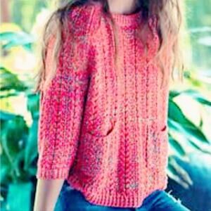 Anthropologie Moth Orange/Pink Marled Knit Sweater Small EUC